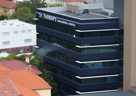 Herston Private Hospital Brisbane modern building exterior with illuminated honeycomb glass facade